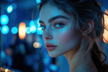 Blue-eyed woman with long hair.