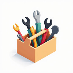 Isometric Tool Box, Wrench Set, Repair Kit - Isometric illustrations
