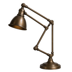A stylish vintage brass desk lamp featuring an adjustable arm and a sleek design, perfect for any workspace.