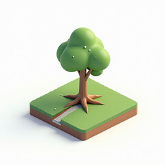 Low Poly 3D Tree on Grass Patch - Low Poly