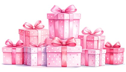 A stack of pink gift boxes with bows