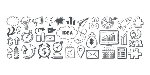 Doodle icons for business success planning and strategy development vector