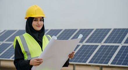 Female Engineer Inspecting Solar Panels