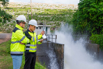 Expert architect and dam engineer are working together to plan for expanding the size of the sluice...