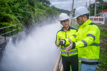 Expert architect and dam inspector are working together to plan for expanding the size of the...