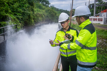 Expert architect and dam inspector are working together to plan for expanding the size of the...