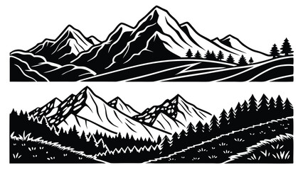 Majestic mountain ranges with pine trees and rolling hills mountains peaks