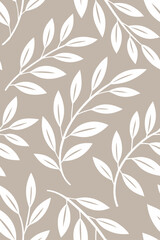 Fototapeta premium White Leaves Pattern on Beige Background botanical floral