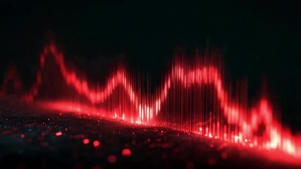 Red Pulse of the Data: The pulsating energy of data visualized through a striking, dynamic, red light graph, emanating from an unseen source. An artistic view of the digital world. - Powered by Adobe