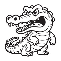 Cartoon Alligator Illustration With Angry Expression In Black And White Outlines
