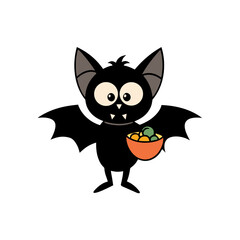 Cute halloween bat holding a bowl of candy
