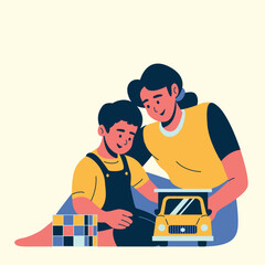 set of an Family Activity CHild Playing with Mom Illustration