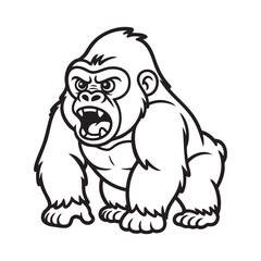 Cartoon Gorilla Character Illustration Angry Expression Black And White Outline Vector Graphic