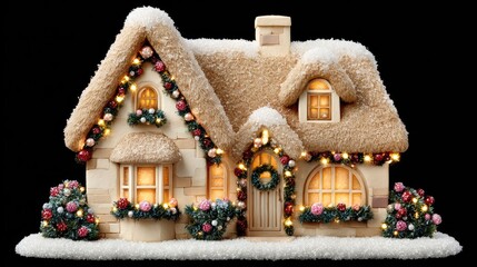 Enchanting Snowy Gingerbread House with Festive Holiday Lights