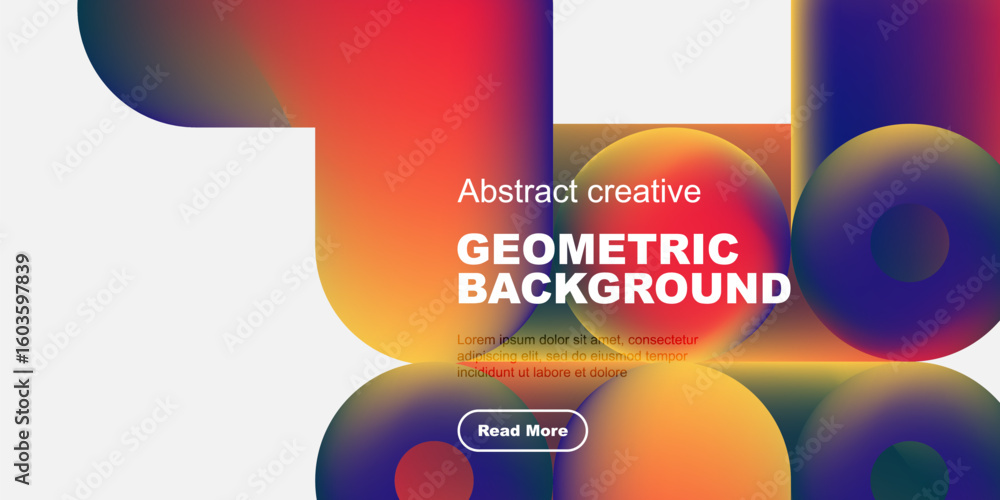 Poster vibrant geometric shapes overlap, creating colorful background. text reads geometric background, inc