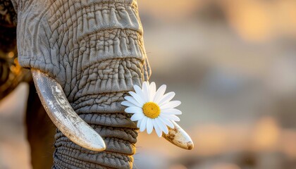 Elephant Trunk Holding Flower