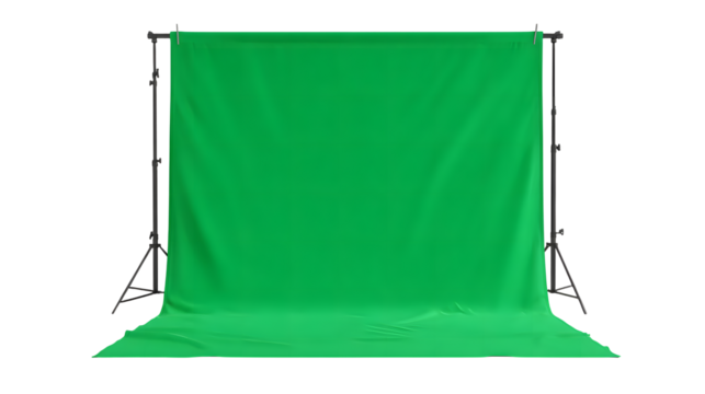 3D Render of a Vibrant Green Chroma Key Backdrop with Support System on transparent background