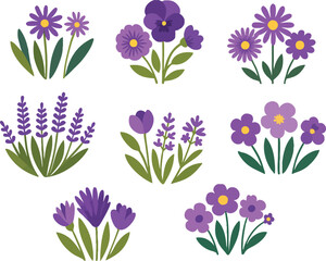 Set of colorful flowers clipart vector illustration 