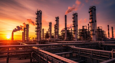 Industrial Sunset: Refinery at Dusk