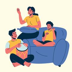 set of an Family Activity Singing Together Illustration