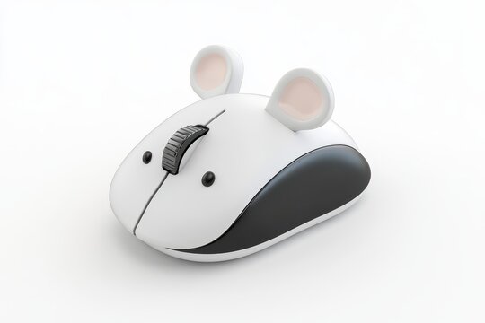 Wireless mouse isolated in 3d cartoon character on white background