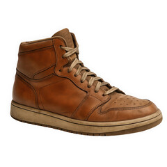 Stylish brown high-top sneakers crafted from premium leather, showcasing a vintage design with unique texture.