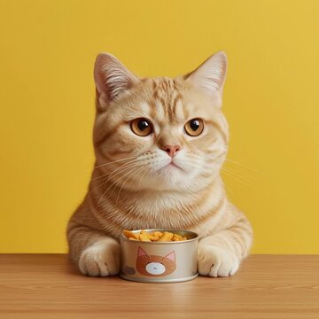 orange Cat Licking Its Lips Holding a Can of Food