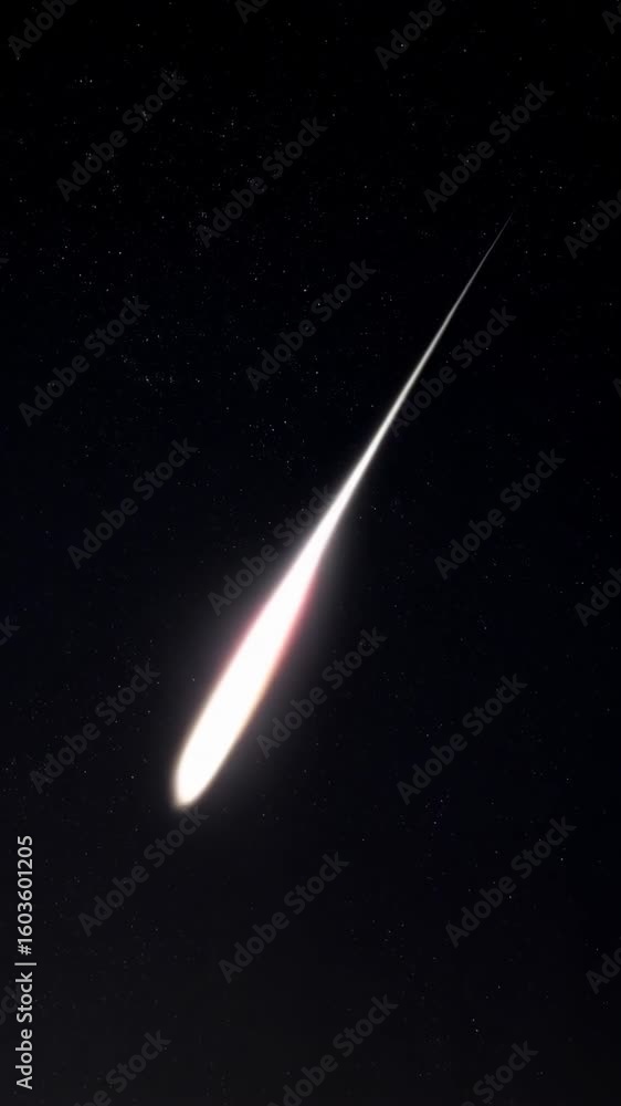 Poster bright meteor streaking through starry sky, creating a luminous trail and spectacle against the dark