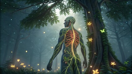 Anatomical Figure With Glowing Nervous