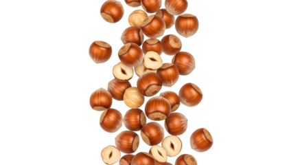 Falling hazelnuts for ingredient advertising or recipe design isolated PNG with Transparent Background