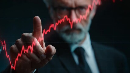 Market Analysis: A seasoned professional, his gaze fixed on a dynamic graph. A visual metaphor of the finance world, conveying a serious moment of business - Powered by Adobe