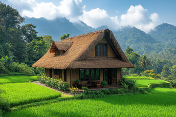 Obraz premium Small house in rice field.