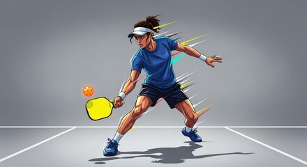 Young adult showcases skillful pickleball practice with dynamic movement in minimal setting