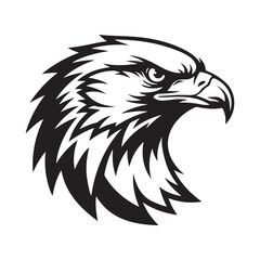 Fierce Eagle Head Illustration - Black and White Vector Art

