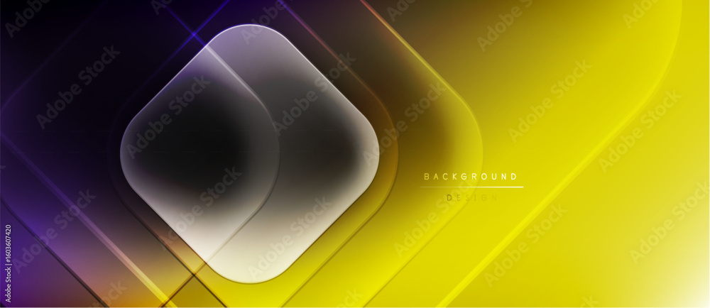 Poster abstract geometric design. gradient yellow, purple hues create dynamic visual effect. modern backgro