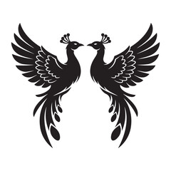 Fototapeta premium Black and White Peacock Pair Illustration