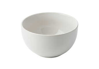 A single, empty white ceramic bowl, white background isolated