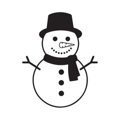 Black and White Snowman Illustration with Scarf and Hat

