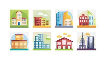 Vector illustration of city buildings architecture skyline urban landscape residential and commercial real estate