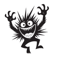Black and White Spiky Cartoon Monster Illustration