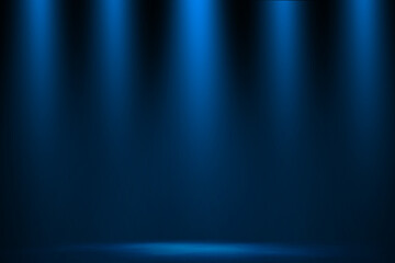 Five blue smoke spotlight on stage night studio entertainment background.