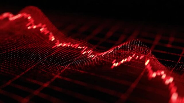 Red Financial Downturn: An abstract visualization of a financial downturn, depicted through a cascading red graph, illustrating the decline of market