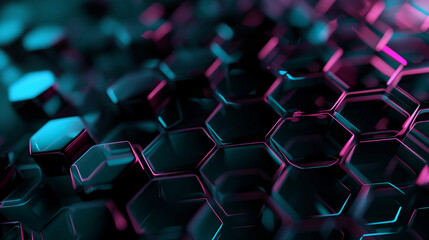 Obraz premium Abstract Honeycomb Pattern with Glowing Blue and Pink Edges