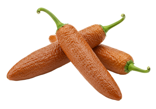 Three long pepper (Piper longum) fruits, white background isolated