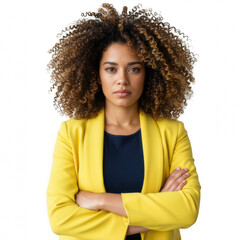 portrait of businesswomen in yellow suit PNG, elegant woman yellow outfit, confident woman yellow suit, woman in bright blazer
