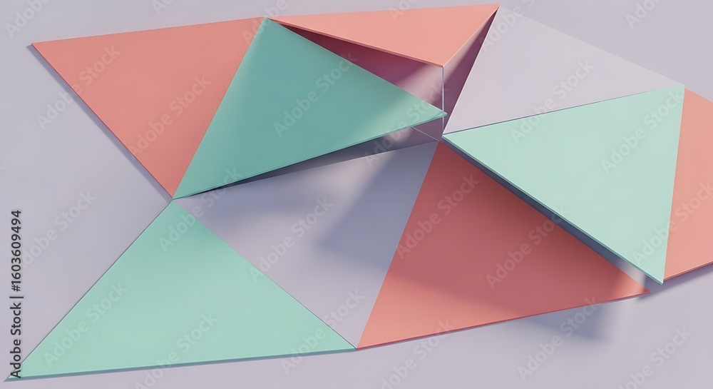 Aufkleber geometric arrangement of pastel colored triangles on a light surface creating an abstract design