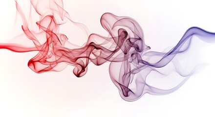 Abstract image of red and purple smoke flowing on a white background with dynamic and smooth movements