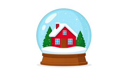 A snow globe with a red house