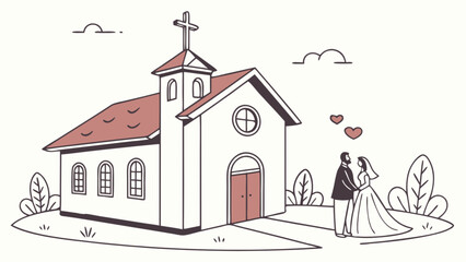 Wedding ceremony at church illustration with bride and groom vector design for marriage and love concept
