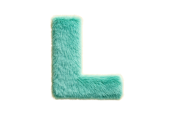 Furry Turquoise Letter L Made of Plush Material on Transparent Background